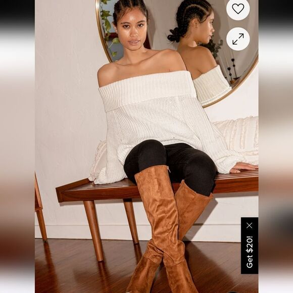 Lulus Carmichael Ivory Off-the-Shoulder Knit Sweater Size Small - Picture 5 of 10